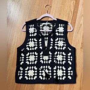 Frame Crochet Top. Never worn. Navy and cream crochet.